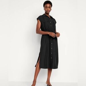 Old Navy Black Waist-Defined Utility Midi Shirt Dress Size XS